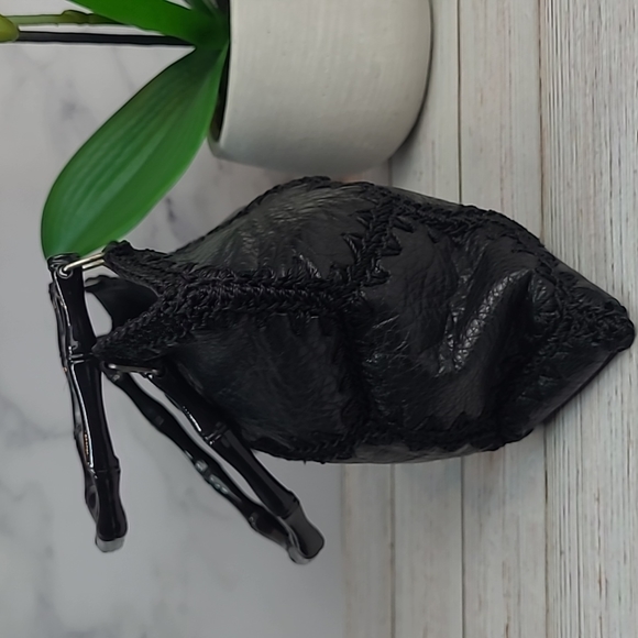 BLACK LEATHER & CROCHET PATCHWORK SMALL HANDBAG - Picture 2 of 10